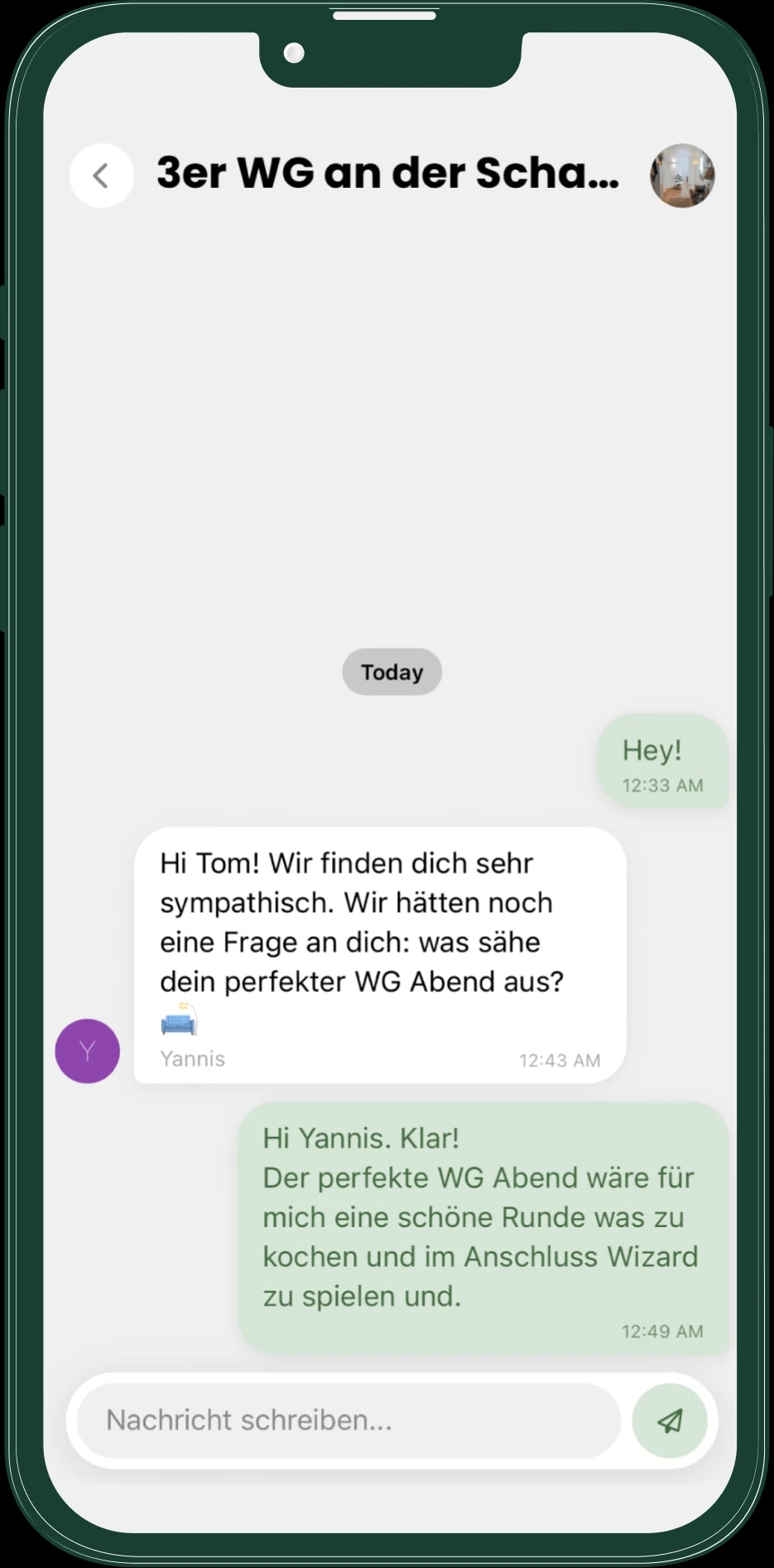 Livo Match Gruppenchat zum Kennenlernen einer WG