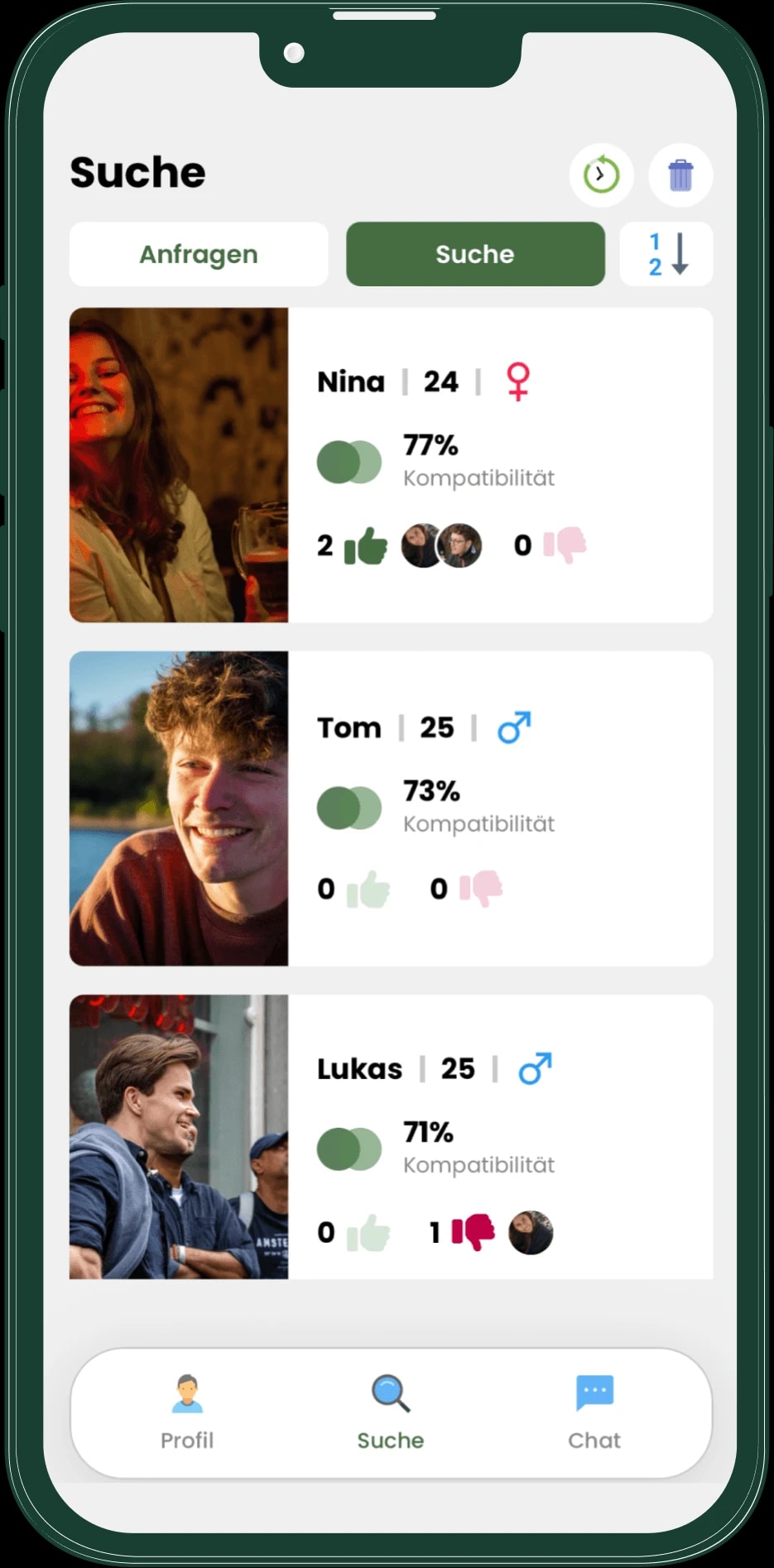 Livo Match Suche mit passenden Personen und Kompatibilitätsscores