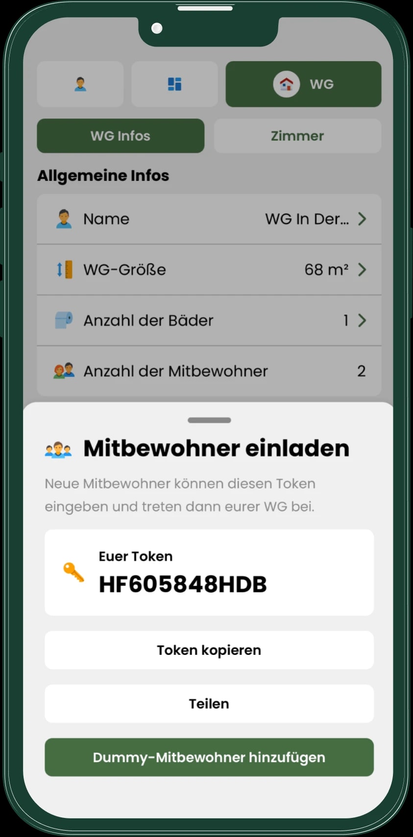 Livo Match WG-Profil mit Einladung für neue Mitbewohner